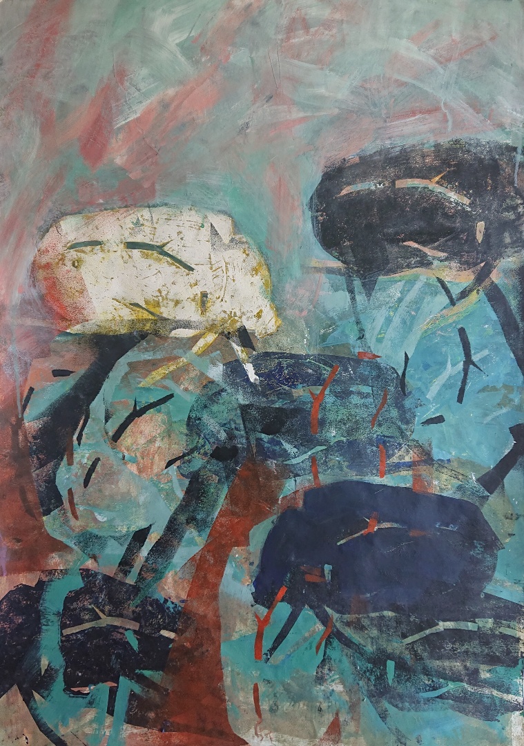 Bild von Franziska Morgner-Fanderl - Kaefer, Acryl und Schablonendruck, 70 x 100